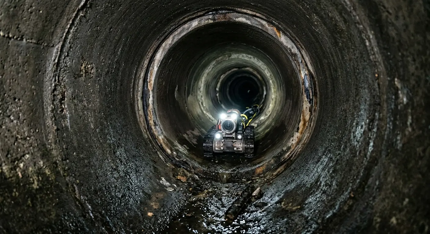 Robotic sewer camera inspecting pipe interior for Sewer Line Repair in Fairfield Plantation